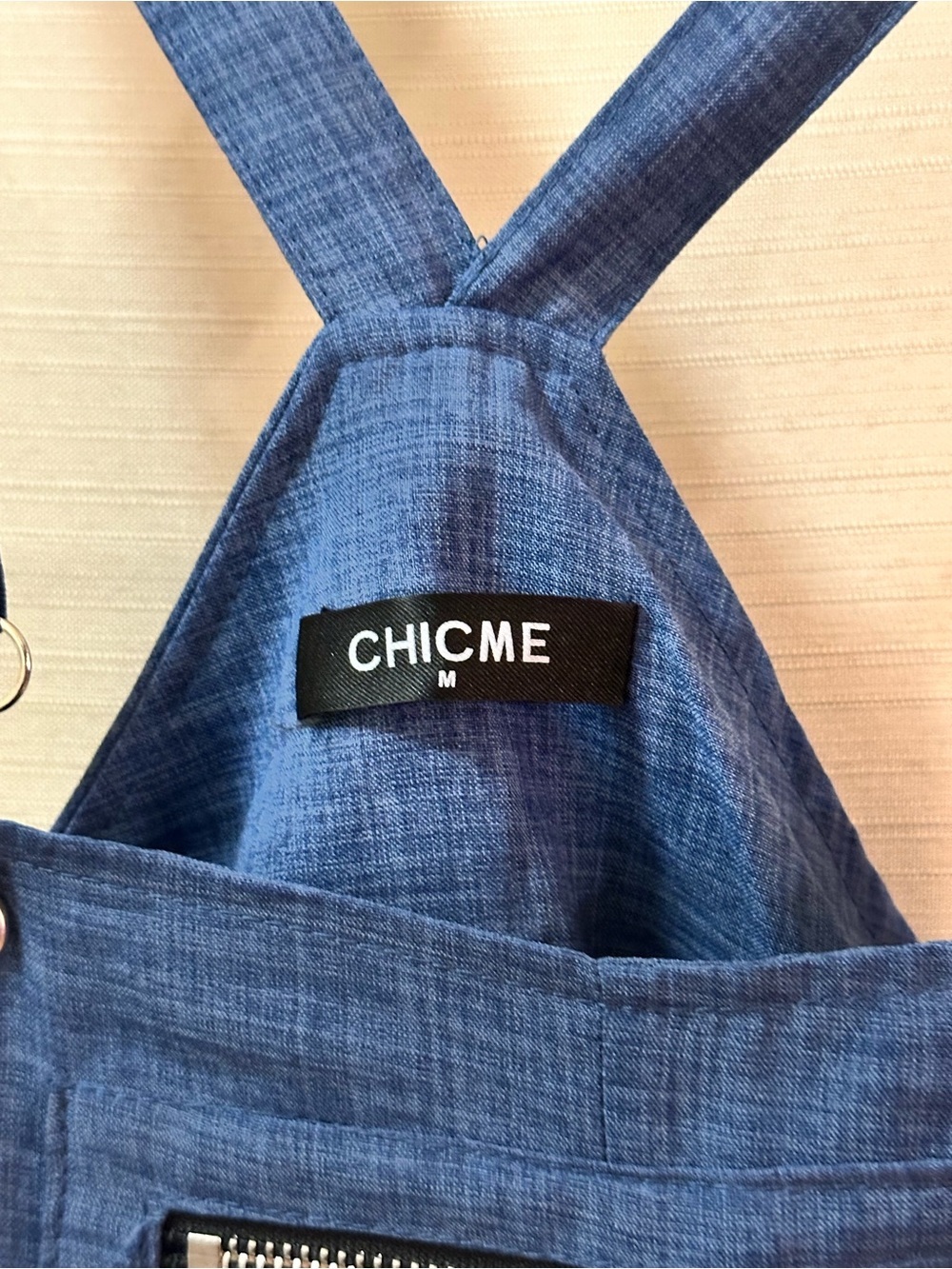CHICME Blue Wide Leg Overall Jumpsuit Adjustable Strap Pocket Romper Medium - Picture 3 of 8